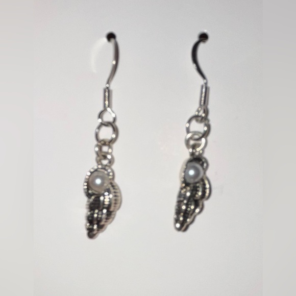 Handmade Seashell Drop Earrings With A Small Pearl - Picture 1 of 1
